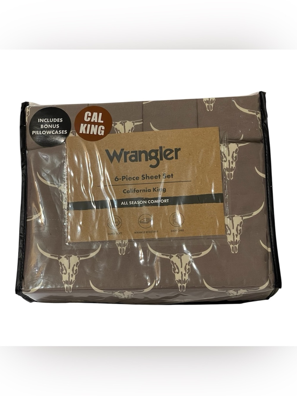 Wrangler Steer Head Western Cal/King 6 Piece Sheet Set - NWT **